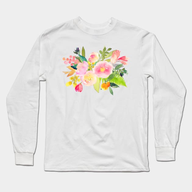 Floral Watercolor, Spring Bouquet Long Sleeve T-Shirt by PixDezines